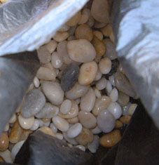 A peek into the box of pebbles she's collecting